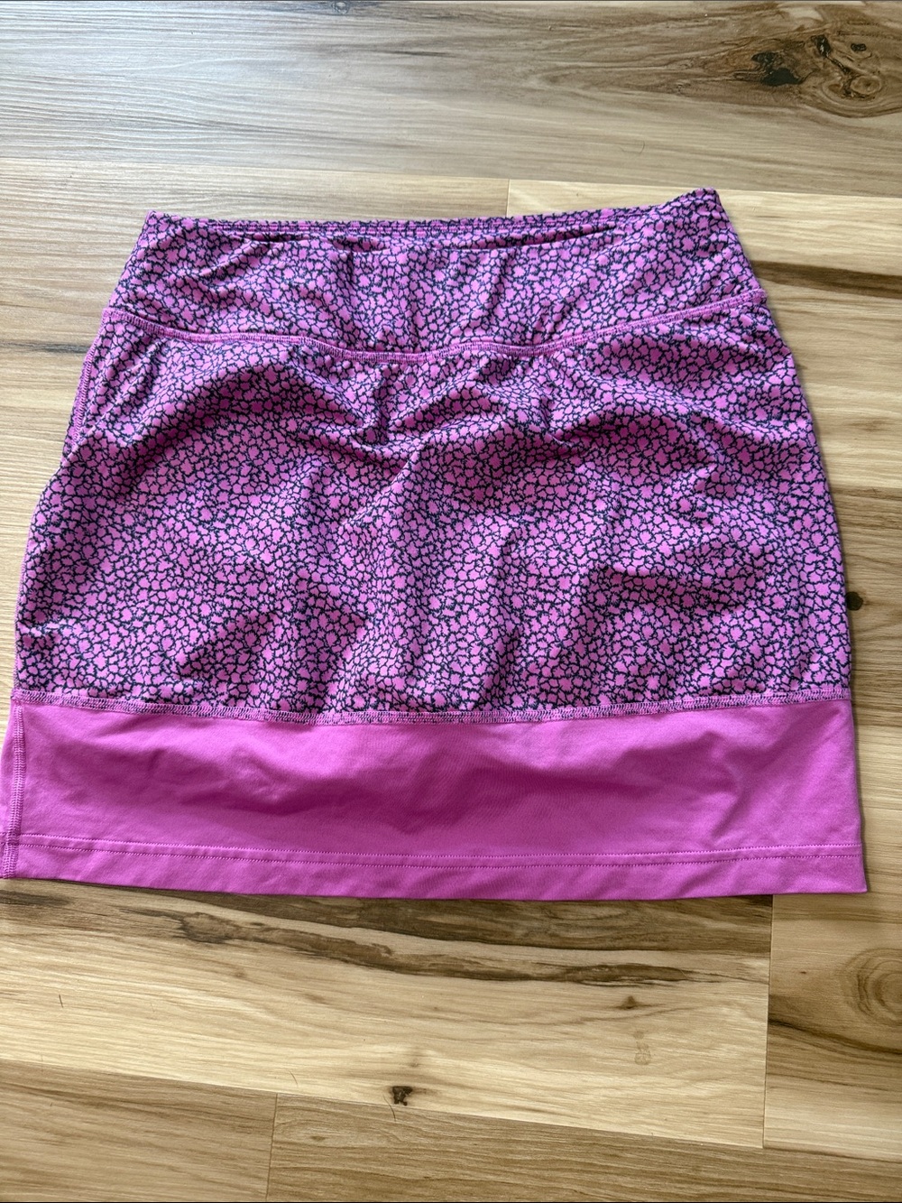 Athletic Pink Patterned Mini Skirt with Solid Hem